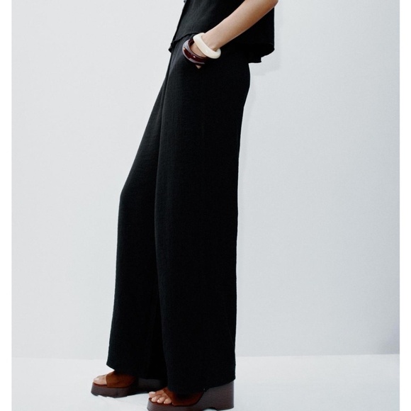 Zara Elastic High Waist Wide Leg Pants Black Size XS NWT - Picture 2 of 8